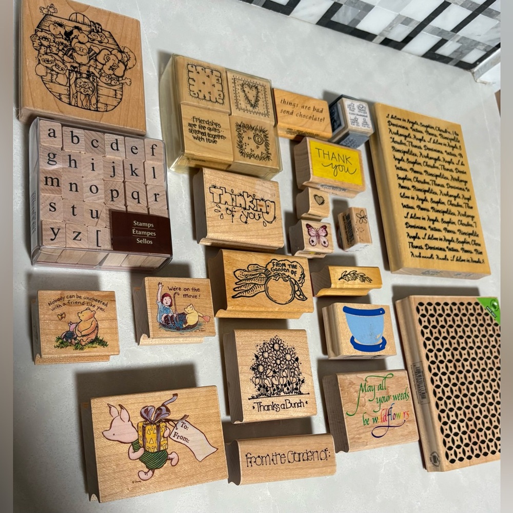 Vintage & New High-Quality Rubber Wood Stamp Collection Set